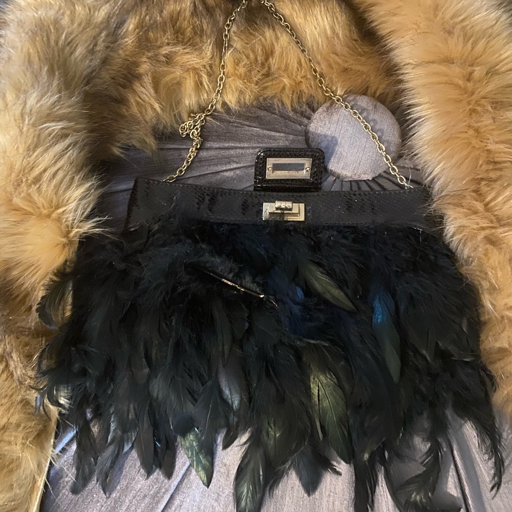 Clutch feather purse with chain strap
